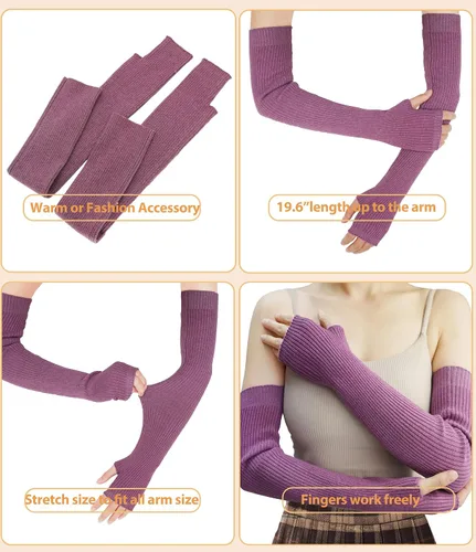 Vista 47 de Guantes cálidos de cachemira de brazo largo para mujer, guantes de invierno acogedores sin dedos, calentadores de brazos suaves, gran regalo