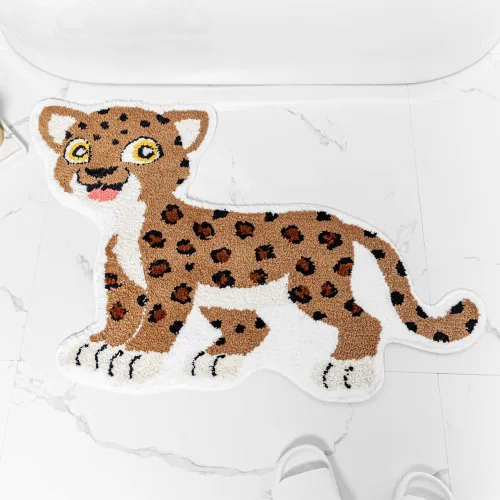 Vista 7 de Divertida alfombra de baño de leopardo marrón para baño, bonita alfombra de baño de dibujos animados de leopardo, antideslizante, absorbente