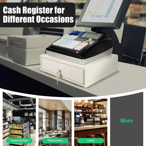 Vista 9 de Caja registradora electrónica, caja registradora comercial de 48 llaves con pantalla LED y cabezal de impresora térmica, 4 billetes 5 monedas