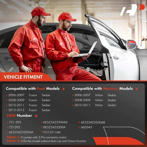 Vista 3 de A-Premium Regulador de Ventana Eléctrico Delantero Derecho con Motor Compatible con Ford Fusion 2006-2012 y Mercury Milan 2006-2011, Sedán, Lado