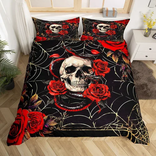 Vista 18 de Funda de edredón con diseño de murciélago, juego de ropa de cama de murciélago negro y naranja, funda de edredón temática de Halloween