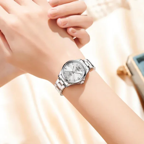 Vista 3 de OLEVS Reloj de pulsera para mujer, elegante, con diamantes, analógico, de cuarzo, de dos tonos, de acero inoxidable, impermeable, luminoso