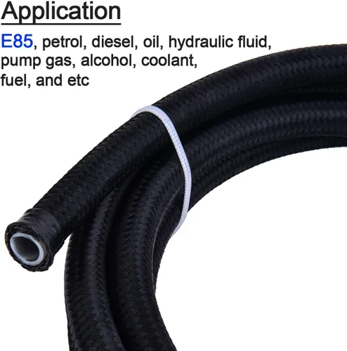 Vista 4 de EVIL ENERGY Paquete de línea de combustible de PTFE E85 de nailon trenzado de acero inoxidable 10AN de 10 pies con 2 piezas de extremo recto