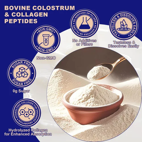 Vista 6 de Polvo de colágeno de calostro bovino alimentado con pasto para mujeres y hombres, péptidos de colágeno hidrolizados en polvo con probióticos