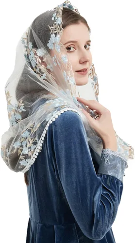 Vista 7 de Encaje Capilla Velo Mantilla Infinity Veil Multicolor Bordado Cherry Blossom Style Latin Mass M7 Rosa (Cherry Blossom Pink)