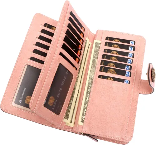 Vista 5 de Pearl Angeli Cartera para mujer cartera de cuero ceroso tarjetero para tarjetas de crédito Rfid