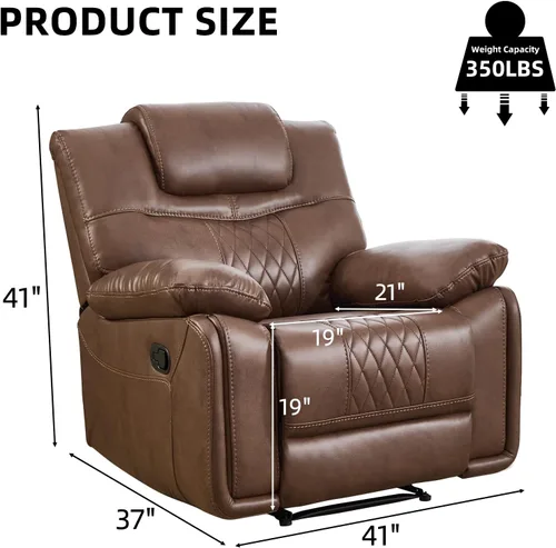 Vista 2 de EBELLO Silla reclinable manual de piel sintética, sofá reclinable con cómodos reposabrazos y respaldo, sofá individual para sala de estar