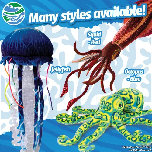 Vista 4 de Real Planet Pulpo marrón pacífico de 22 pulgadas, juguete realista de criatura marina, animal marino de felpa grande para niños, animales marinos
