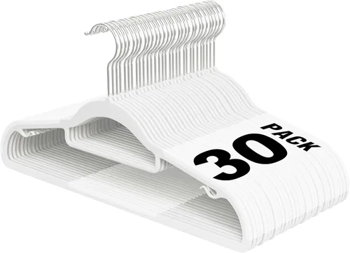 Vista 18 de Paquete de 30 perchas de plástico resistentes de 16.5 pulgadas con gancho giratorio de 360°, barra antideslizante y organizadores de armario