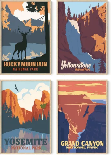 Vista 30 de HAUS AND HUES Pósteres vintage del parque nacional, juego de 6 impresiones artísticas de parques nacionales, arte de pared de naturaleza y juego