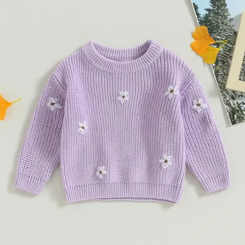 Vista 2 de Karwuiio - Suéter de punto para bebé, niña, niño, cuello redondo, manga larga, sudadera para otoño e invierno