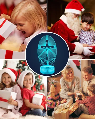 Vista 7 de Attivolife Cruz de Jesús 3D Luz Nocturna, Lámpara de Ilusión Óptica Holograma Cristiana con Control Remoto de 16 Colores Cambiantes, Lámpara LED