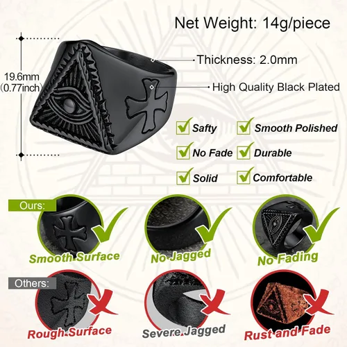 Vista 5 de FaithHeart Anillo de ojo de Dios para hombres y mujeres, acero inoxidable, chapado en oro de 18 quilates, anillos personalizados, Acero inoxidable