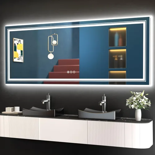 Vista 28 de Snowdool - Espejo de baño LED, de 24 x 36 pulgadas, con luz delantera y trasera, antiempañamiento, espejo de tocador de baño para pared, con función