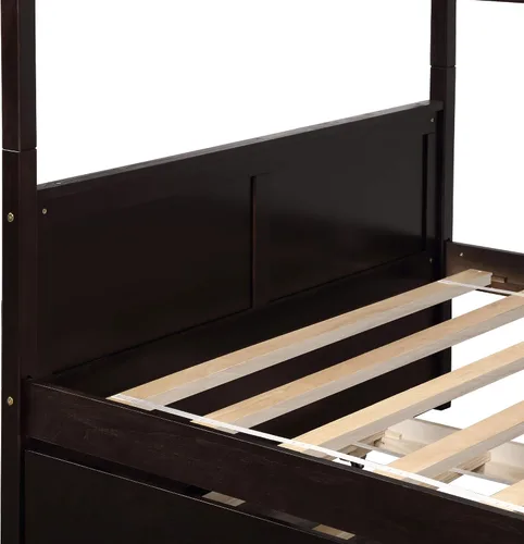Vista 5 de Litera matrimonial sobre matrimonial con nido, 725 libras, resistente plataforma de tamaño matrimonial, cama de madera de pino con cabecero, tabla