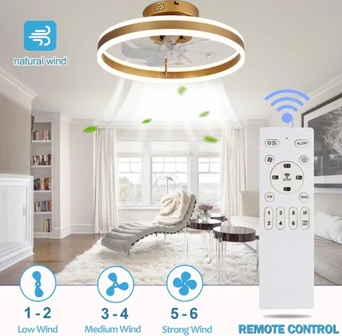 Vista 5 de Ventiladores de techo dorados de 20 pulgadas con luces para dormitorio Oro