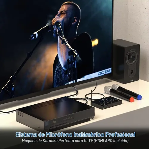 Vista 2 de DIGITNOW! Set de sistema de micrófono mezclador de karaoke portátil, con micrófono inalámbrico UHF dual, HDMI-ARC/Óptico/AUX e HDMI