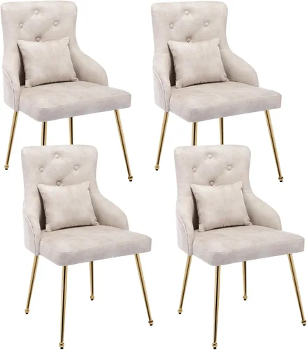Vista 27 de Sillas de comedor de terciopelo, sillas de acento tapizadas de terciopelo, silla de cocina con patas de metal y almohada lumbar para comedor, sala