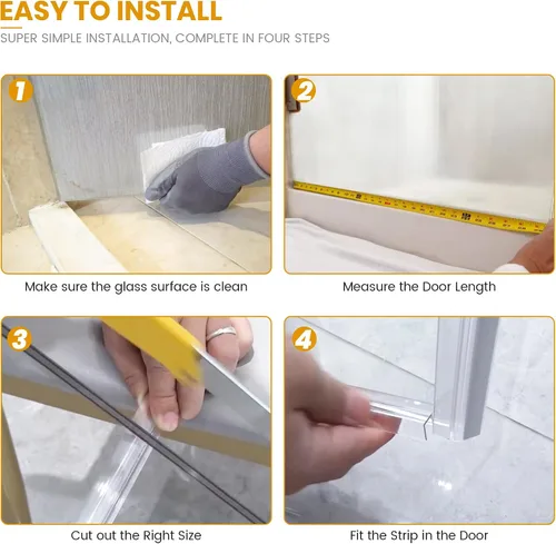 Vista 8 de Tira de sellado inferior de puerta de vidrio para ducha de baño, 2 piezas de 36 pulgadas de largo, tiras de sellado de PVC transparente para panel