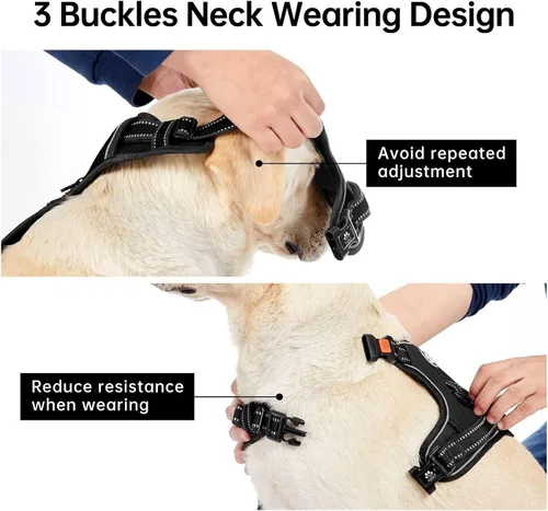 Vista 5 de Adjustable Reflective Nylon Dog Harness Vest No Pull Soft & Air-Permeable Pet Harness for Small & Large Dogs(Black,S)
