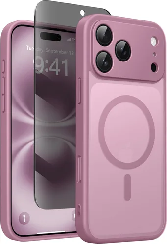 Vista 21 de GolbinBox - Funda magnética para iPhone 13 Pro Max, compatible con MagSafe, protección de cámara, protector de privacidad, funda translúcida mate, a