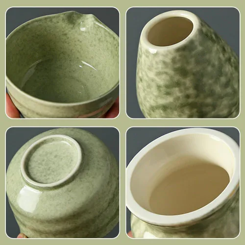 Vista 3 de Juego de matcha japonés, cuenco de 17 onzas con boquilla, batidor de bambú y cuchara, kit completo de 4 piezas para auténtica ceremonia de té