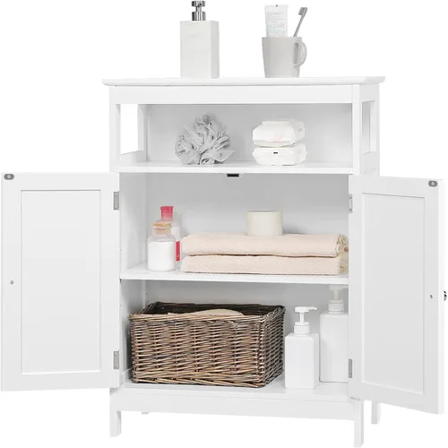 Vista 4 de Topeakmart Gabinete de almacenamiento para baño, organizador de gabinetes de madera independientes con estante ajustable y puertas dobles