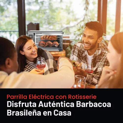 Vista 5 de Asador de llama brasileña para interiores o exteriores, con 2 pinchos giratorios automáticos para pollo, filete, pescado, barbacoa