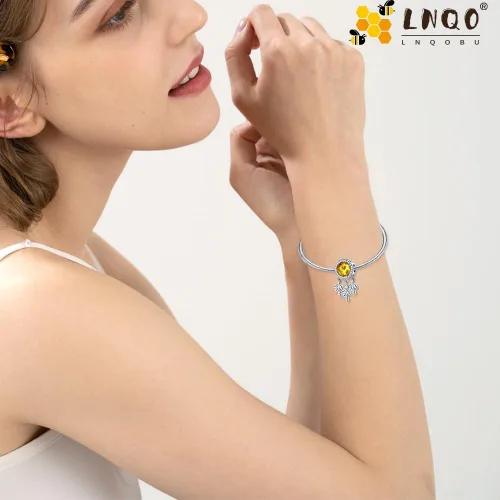 Vista 2 de LNQOBU Charms for Bracelet 925 Sterling Silver Dangle Pendant Bead Heart Shaped Round Charms for Woman Girl Bracelets and Necklaces