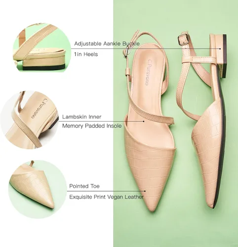 Vista 4 de C.Paravano Zapatos planos con espalda cruzada para mujer, con estampado de cocodrilo, puntera puntiaguda, sandalias planas con correa ajustable