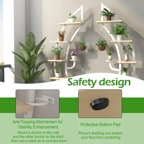 Vista 6 de Giantex Soporte para plantas de metal de 6 niveles para interiores, círculo luna-blanco