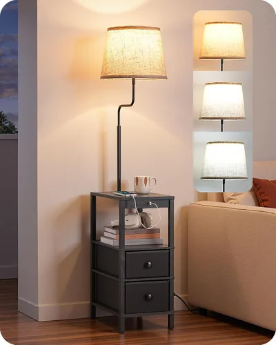 Vista 10 de EDISHINE Lámpara de pie con mesa regulable USB-A+puerto tipo C, nogal Madera de nogal
