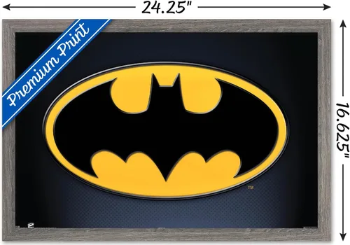 Vista 3 de Trends International DC Comics - Póster de pared de Batman con símbolos, 14.725 x 22.375 pulgadas, versión enmarcada de madera de granero