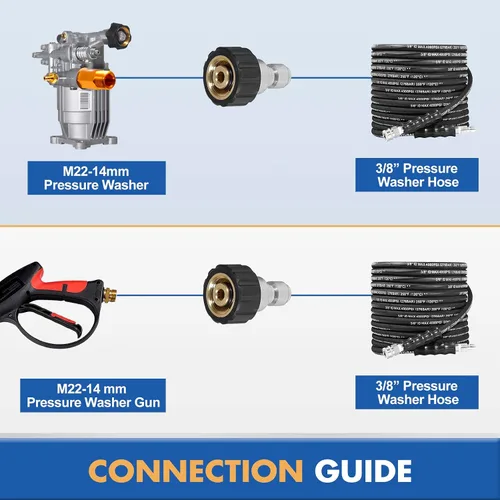 Vista 4 de TOOLCY Accesorios de conector rápido para hidrolimpiadora, paquete de 2 conectores hembra M22-0.551 in a enchufe de conexión rápida de 3/8 pulgadas