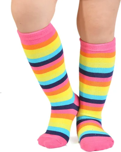 Vista 5 de EPEIUS Calcetines altos a la rodilla con rayas arco iris para bebé, medias de tubo antideslizantes, calcetines de fútbol para niños pequeños y niños