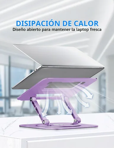 Vista 5 de AOEVI Soporte ajustable para laptop con base giratoria de 360º, ergonómico y plegable, elevador para computadora portátil compatible con MacBook