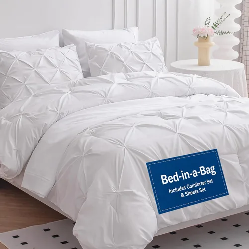 Vista 21 de LANE LINEN Juego de edredón individual de 5 piezas - Ropa de cama con diseño clásico de puntada pintuck - con 1 edredón, 1 funda de almohada, 1