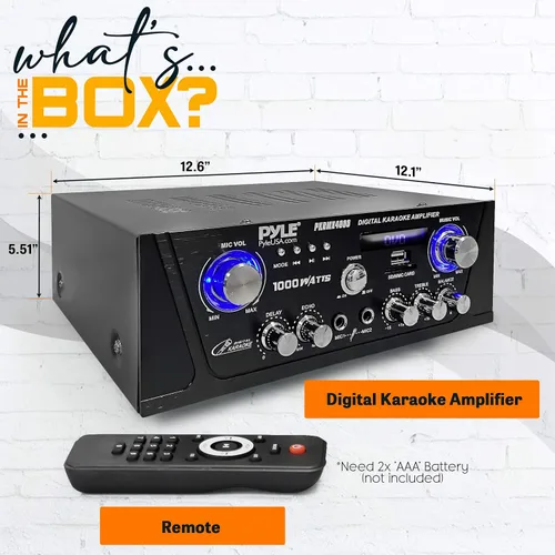 Vista 7 de Pyle Amplificador de karaoke digital Bluetooth para el hogar, receptor de audio para el hogar de 600 W con pantalla LED, ventilador