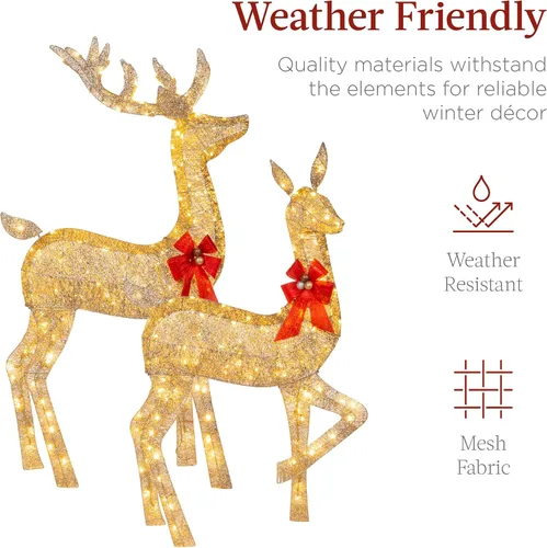 Vista 5 de Best Choice Products Juego familiar de ciervos de Navidad grandes iluminados de 6.5 pies, 3 piezas, decoración de patio al aire libre con 385 luces