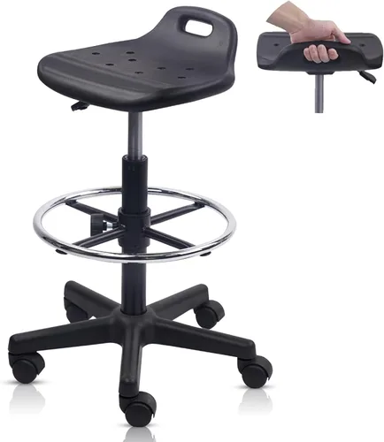 Vista 22 de KLASIKA Silla de dibujo con respaldo, taburete giratorio de cuero sintético ajustable en altura con anillo para el pie, silla de oficina ergonómica