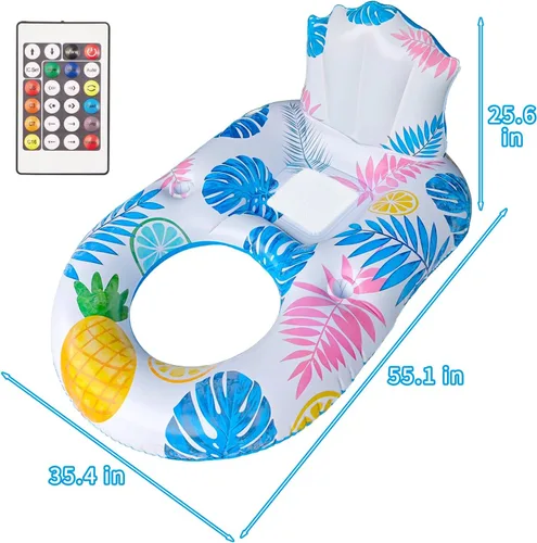 Vista 7 de Spobot Flotador inflable de piscina para adultos – Flotadores de piscina iluminados, flotadores para silla flotante con soporte para teléfono