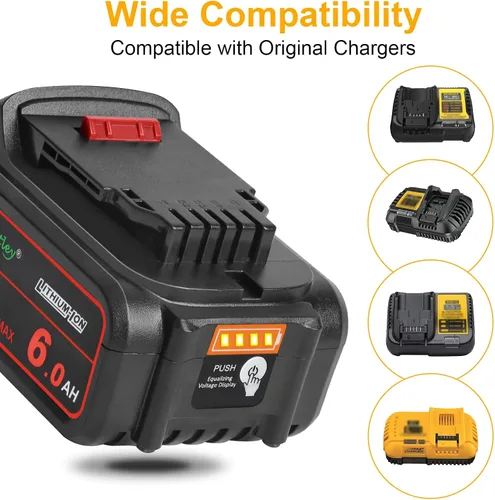 Vista 5 de waitley Batería de repuesto de 20 V 6.0 A compatible con herramientas eléctricas inalámbricas Dewalt DCB200 DCD DCF DCG Series