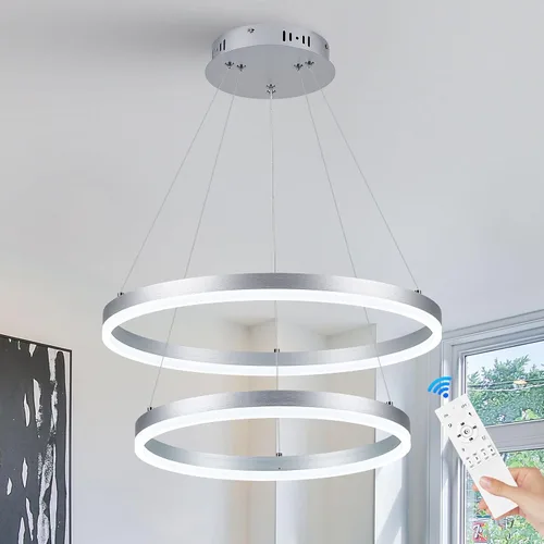 Vista 15 de Benkut Lámpara colgante LED moderna D24 pulgadas, color negro dorado, lámpara LED circular regulable, 1 anillo con control remoto, luz colgante