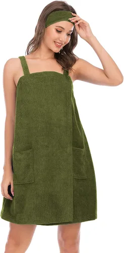Vista 18 de Veseacky Toalla de baño para mujer con bolsillo, bata de spa ajustable y diadema facial