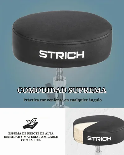 Vista 7 de STRICH Drum Throne, taburete de tambor acolchado ajustable en altura, silla giratoria de tambor resistente, taburete acolchado de doble soporte