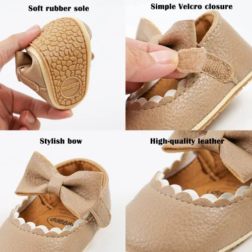 Vista 5 de E-FAK Zapatos planos Mary Jane para bebés zapatos planos antideslizantes de goma suave suela de goma suave zapatos de vestir de princesa