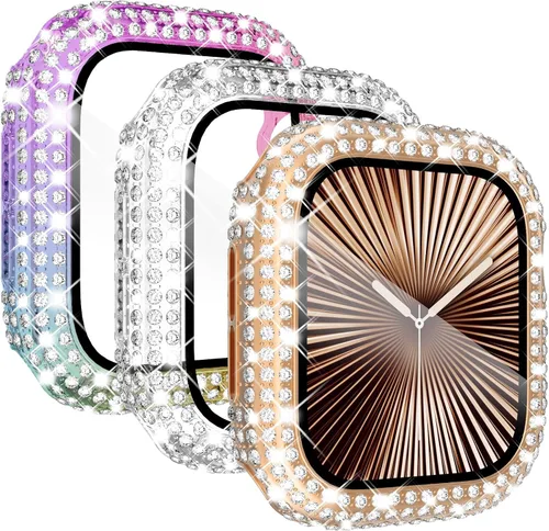 Vista 12 de KADES Pack de 3 Fundas Bling Compatibles con Apple Watch de 38mm con Diamantes Completos con Protector de Pantalla Incorporado para Apple Watch