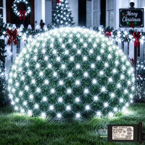 Vista 9 de OYCBUZO 300 luces LED de red de Navidad, 14.8 pies x 5 pies, luces de malla para exteriores, 8 modos, cable verde, tira de luces conectables