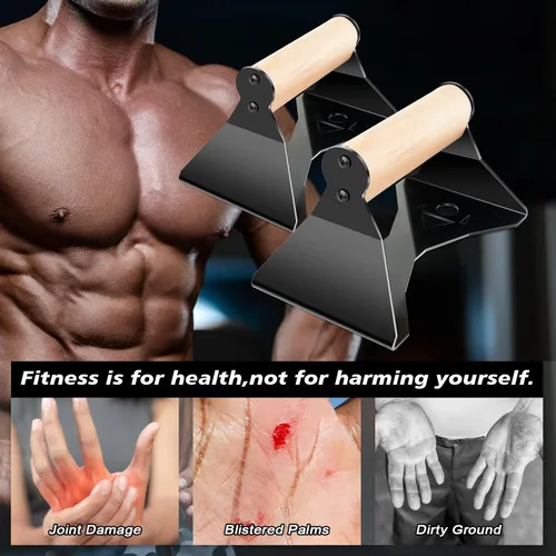 Vista 6 de Parallettes - Asas de realce – Marco de acero resistente con agarres ergonómicos de madera de haya, equipo de calistenia para entrenamiento