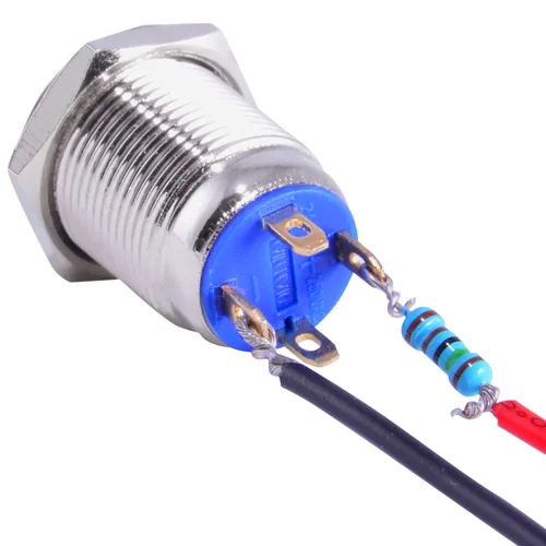 Vista 3 de JacobsParts Interruptor de arranque momentáneo de acero inoxidable plateado con LED azul para orificio de corte de panel de 1/2" (12 mm) de diámetro